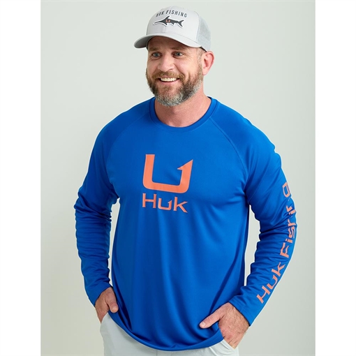 Picture of Huk Icon Crew Long Sleeve Shirt Ocean Blue XL H1200573-460-XL