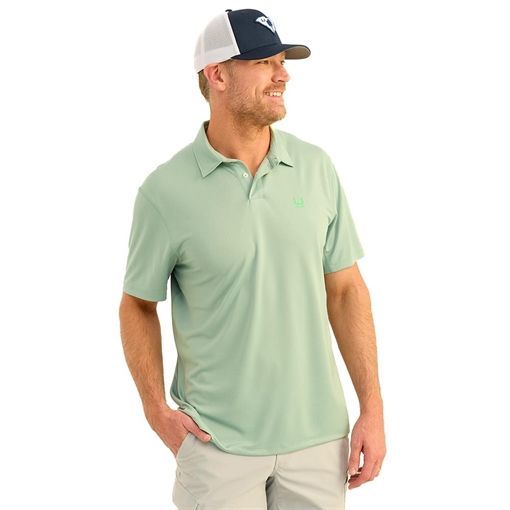 Picture of Huk Icon Polo Short Sleeve Shirt Fog Green XL H1200639-315-XL