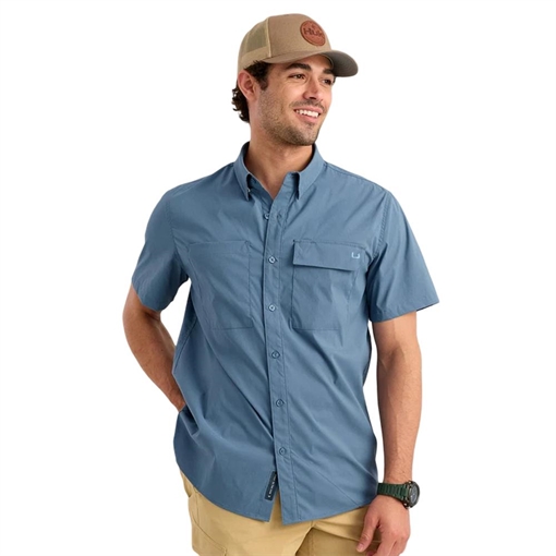 Picture of Huk Icon Short Sleeve Button Down Shirt Stormy Blue 2XL H1500256415XXL