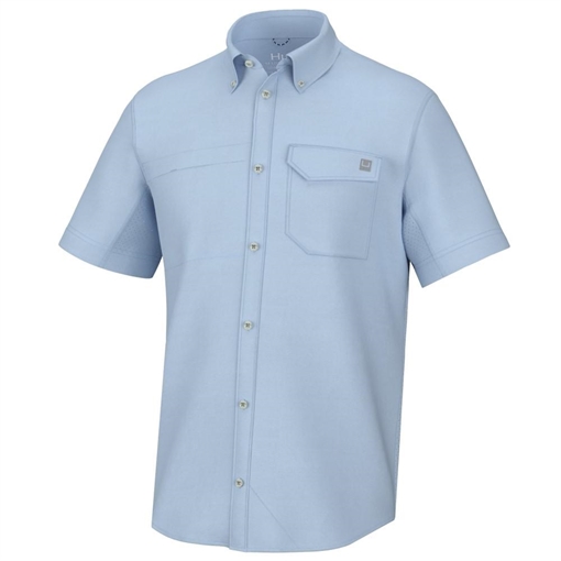 Picture of Huk Tide Point Short Sleeve Button Up Shirt Ice Water M H1500171-476-M