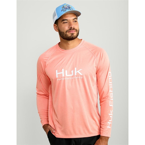Picture of Huk Vented Pursuit Long Sleeve Shirt Fresh Salmon Heather M H1200524-809-M