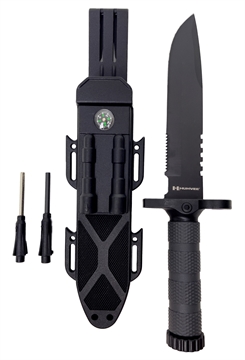 Picture of Humvee Adventure Gear Next-Gen Survival Knife 7.50" Fixed Sawback Plain Black Stainless Steel Blade/OD Green Textured Rubber Handle Includes Sheath HMVKFXB01