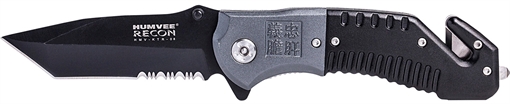 Picture of Humvee Adventure Gear Humvee Recon Folding Plain/Serrated Black Stainless Steel Blade, Black/GrayHandle HMVKTR08