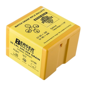 Picture of Berger Bullets HYBRID TARGET 30 CALIBER (0.308'') 200.20X HYBRID BT 500/BX 30717