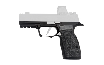 Picture of Icarus Precision A.C.E. AXG, Grip Module, Fits Sig P365 X-Macro/XL, Aluminum Construction, Anodized Finish, Black, Hogue Black G10 Grip Panels HGBL 365_AXG_MACRO_NON_BLK_