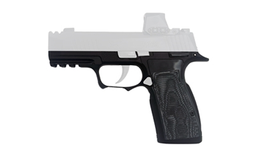 Picture of Icarus Precision A.C.E. AXG, Grip Module, Fits Sig P365 X-Macro/XL with Manual Safety, Aluminum Construction, Anodized Finish, Black, Hogue Black G10 Grip Panels HGBL 365_AXG_MACRO_SFT_BLK_