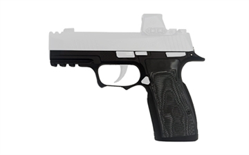 Picture of Icarus Precision A.C.E. SXG, Grip Module, Fits Sig P365 X-Macro/XL with Manual Safety, Steel Construction, Nitride Finish, Black, Hogue Black G10 Grip Panels HGBL 365_SXG_MACRO_SFT_BLK_