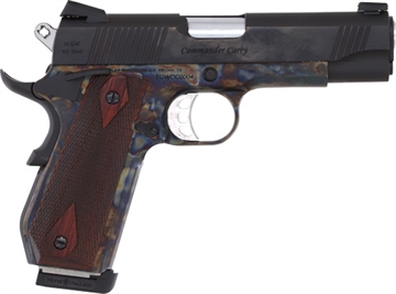 Picture of Tyler Gun Works Custom 1911 Commander 45 ACP 7+1 4.25" Stainless Match Grade Barrel, Blued Serrated Steel Slide Color Case Steel Frame w/Beavertail, Walnut Grip TGWCMCC45