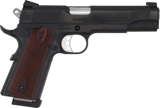 Picture of Tyler Gun Works Custom 1911 Government Full Size Frame 45 ACP 7+1 5" Stainless Match Grade Barrel, Blued Serrated Steel Slide & Steel Frame w/Beavertail, Walnut Grip TGWGVBL45