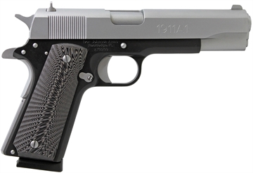 Picture of Iver Johnson Arms 1911 A1 Full Size Frame 45 ACP 8+1 5" Stainless Steel Barrel, Silver Cerakote Serrated Stainless Steel Slide, Black Steel Frame w/Beavertail, Black/Gray G10 Grip 1911A1TT