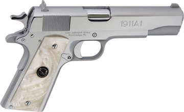 Picture of IVER JOHNSON 1911A1 45ACP 5" FS 8RD CHROME WHITE PEARL GRIP G1911A1CHRWP
