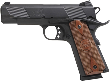 Picture of Iver Johnson Arms Commander 45 ACP 8+1 4.25" Black Steel Barrel, Matte Black Serrated Steel Slide & Frame w/Beavertail. Checkered Double Diamond Walnut Grip HAWK