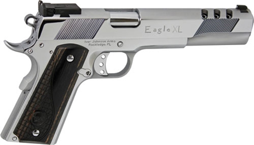 Picture of Iver Johnson Arms 1911 Eagle XLC 10mm 6" 8+1 High Polished Bright Chrome Ported Long Slide Diamondwood Walnut w/Logo Grip Adjustable Sight EAGLEXLC10