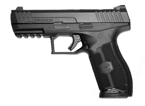 Picture of IWI US MASADA Full Size 9mm Luger 17+1, 4.10" Black Button Rifled Steel Barrel, Black Optic Ready/Serrated Steel Slide, Black Polymer Frame w/Picatinny Rail, Ambidextrous M9ORP17NS