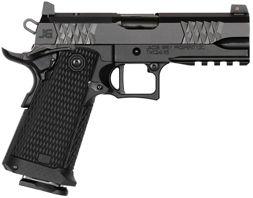 Picture of JACOB GREY FIREARMS TWC Black 9mm 17+1 4.25" Black Optic Ready/Serrated Steel Slide w/Beavertail & Picatinny Rail Textured Grip TWCBLK425