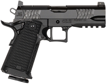 Picture of JACOB GREY FIREARMS TWC Black 9mm 17+1 4.25" Black Optic Ready/Serrated Steel Slide w/Beavertail & Picatinny Rail Textured Grip TWCBLK425