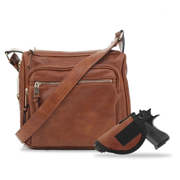 Picture of JESSIE & JAMES BROOKLYN CONCEALED CARRY LOCK & KEY CROSSBODY HANDBAG 9.5 H X 10.5 W X 3.5 D ( TAN ) AMC5806L TN