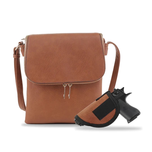 Picture of JESSIE & JAMES CHEYANNE CONCEALED CARRY LOCK AND KEY CROSSBODY HANDBAG 11 H X 9 W X 1.5 D ( COGNAC ) AMCHY2037AL CG