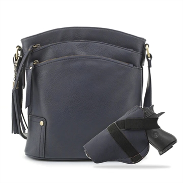 Picture of JESSIE & JAMES ROBIN CONCEALED CARRY LOCK AND KEY CROSSBODY HANDBAG 11 H X 10.25 W X 3 D ( NAVY ) DAC7044L NV