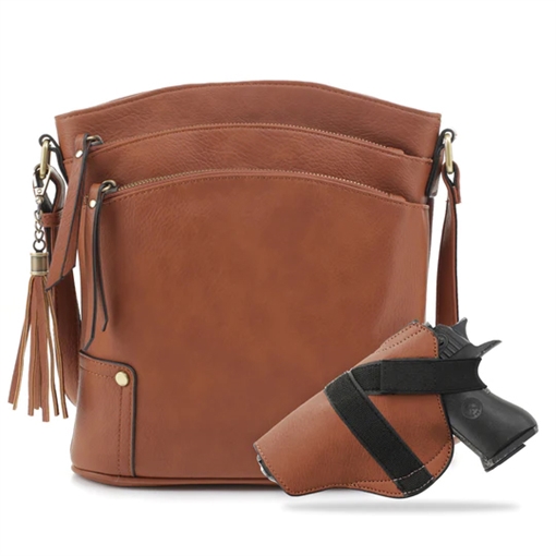 Picture of JESSIE & JAMES ROBIN CONCEALED CARRY LOCK AND KEY CROSSBODY HANDBAG 11 H X 10.25 W X 3 D ( TAN ) DAC7044L TN