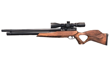 Picture of JTS Group Airacuda Max, Air Rifle, Pre-Charged Pneumatic, .22 Caliber Pellet, 920 Feet Per Second, 18" Barrel, Matte Finish, Black, Thumbhole Wood Stock, 10 Rounds JAGACUDAM22