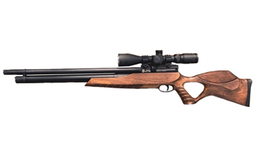Picture of JTS Group Airacuda Max, Air Rifle, Pre-Charged Pneumatic, .25 Caliber Pellet, 900 Feet Per Second, 18" Barrel, Matte Finish, Black, Thumbhole Wood Stock, 10 Rounds JAGACUDAM25