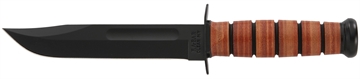 Picture of KA-BAR Knives KA-BAR, USMC, Fixed Blade Knife, 7" Blade Length, 11.875" Overall Length, Clip Point, Plain Edge, 1095 Cro-Van/Black, Brown Leather, Leather Sheath 1217