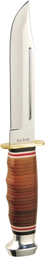 Picture of Ka-Bar Marine Hunter 5.88" Fixed Clip Point Plain Polished 4116 SS Blade, Stacked w/Finger Grooves Leather Handle, Includes Sheath 1235