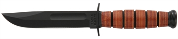 Picture of Ka-Bar Short USMC 5.25" Fixed Clip Point Plain Black 1095 Cro-Van Blade, Brown Leather Handle, Includes Sheath 1250