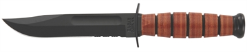 Show details for Ka-Bar USMC 5.25" Fixed Clip Point Part Serrated Black 1095 Cro-Van Blade, Brown Leather Handle, Includes Sheath 1252 Picture of Ka-Bar USMC 5.25" Fixed Clip Point Part Serrated Black 1095 Cro-Van Blade, Brown Leather Handle, Includes Sheath 1252