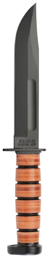 Picture of Ka-Bar Dog's Head Utility Knife 7" Fixed Clip Point Plain Black 1095 Cro-Van Blade, Brown Leather Handle, Includes Sheath 1317