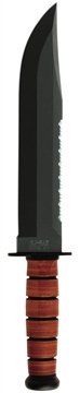 Show details for Ka-Bar Big Brother 9.38" Fixed Clip Point Part Serrated Black 1095 Cro-Van Blade, Brown Leather Handle, Includes Sheath 2217 Picture of Ka-Bar Big Brother 9.38" Fixed Clip Point Part Serrated Black 1095 Cro-Van Blade, Brown Leather Handle, Includes Sheath 2217