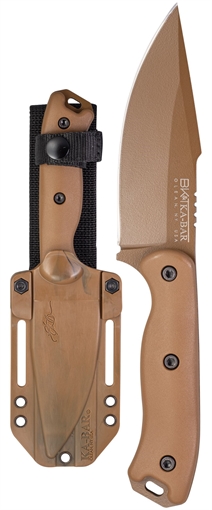 Picture of KA-BAR Knives Becker Harpoon, Fixed Blade Knife, 4.625" Blade Length, 9.375" Overall Length, Matte Finish, Bronze, Drop Point, Plain Edge, 1095 Cro-Van Steel, Brown Polymer Handle, Includes Celcon Sheath BK18