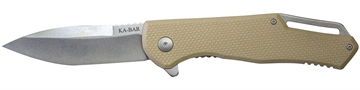 Picture of KA-BAR JAROSZ 3.5 IN SPEARPOINT FLIPPER FOLDER KNIFE TAN GRIP W POCKET CLIP 7509