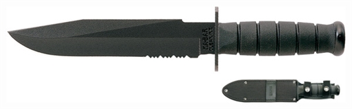Picture of Ka-Bar Fighter 8" Fixed Clip Point Part Serrated Black 1095 Cro-Van Blade, Black Kraton G Handle, Includes Sheath 1271
