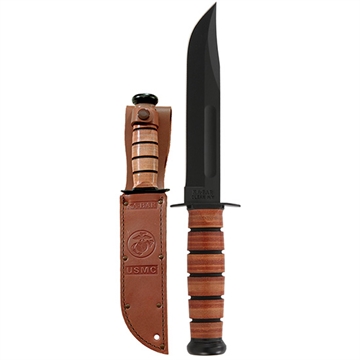 Picture of KA-BAR FIGHTING/UTILITY 7 IN DP BLADE KNIFE STRAIGHT EDGE USMC W/ BROWN LEATHER SHEATH CLAM PACK 4-1217CP-2