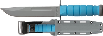 Picture of KA-BAR Knives USSF SPACE-BAR, Fixed Blade, 1095 Cro-Van, 7" Blade Length, 11.75" Overall Length, Plain Edge, Clip Point, Grey Powder Coat, Blue Kraton G Handle, Includes Hard Plastic MOLLLE Sheath 1313SF