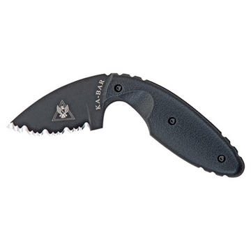 Picture of KA-BAR Knives TDI Law Enforcement, Fixed Blade Knife, 2.313" Blade Length, 5.625" Overall Length, Drop Point, Serrated Edge, AUS 8A Steel, Matte Finish, Black, Zytel Handle, Includes Nylon Sheath 1481