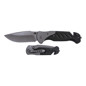 Picture of Ka-Bar Coypu 3.75" Folding Clip Point Plain Stonewashed 5Cr15MoV SS Blade, Black G10 Handle, Features Glass Breaker/Seat Belt Cutter 3085