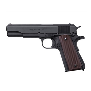 Picture of Auto-Ordnance 1911 A1 GI Spec *MA Compliant 45 ACP 7+1, 5" Stainless Steel Barrel, Matte Black Serrated Carbon Steel Slide & Frame w/Beavertail, Brown Checkered Polymer Grip 1911BKOMA