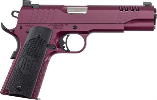 Picture of Auto-Ordnance 1911 45 ACP 7+1 5" Stainless Steel Barrel, Serrated Stainless Steel Slide, Black Cherry Cerakote Steel Frame w/Beavertail, Armor Black Cerakote Engraved Aluminum Grip 1911TCAC9