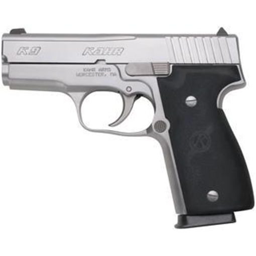 Picture of Kahr Arms K9 9mm Luger 7+1/8+1 3.47" Stainless Polygonal Rifled Barrel, Matte Serrated Stainless Steel Slide, Matte Stainless Steel Frame, Black Textured Wraparound Polymer Grip, Right Hand K9093A