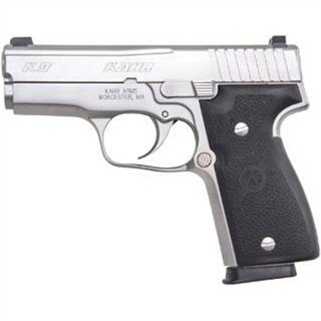 Picture of Kahr Arms K 9mm Luger Caliber with 3.50" Barrel, 7+1 Capacity, Overall Matte Stainless Steel Finish, Serrated Slide, Textured Wraparound Black Polymer Grip & TruGlo Night Sights K9093NA