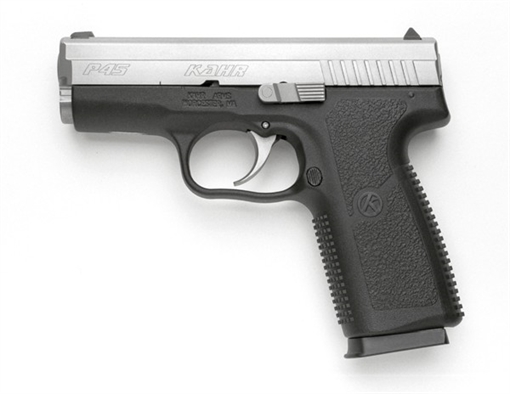 Picture of Kahr Arms P *CA Compliant 45 ACP Caliber with 3.40" Barrel, 6+1 Capacity, Black Finish Frame, Serrated Matte Stainless Steel Slide, Textured Polymer Grip & TruGlo Night Sights KP4543N