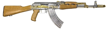 Picture of KALASHNIKOV USA KR103 GOLD/NICKEL PLATED ENGRAVED RIA 7.62X39MM 16.33IN BBL IR AMBER W STK 30RD MAG KALGKR103GNP