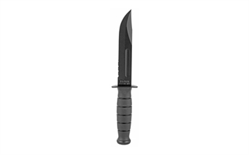 Picture of KA-BAR Knives KA-BAR Short, Fixed Blade Knife, 5.25" Blade Length, 9.375" Overall Length, Clip Point, Combo Edge, 1095 Cro-Van/Black Steel, Matte Finish, Black, Kraton G Handle, Glass Filled Leather Sheath 1257