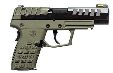 Picture of Kel-Tec P15, Striker Fired, Semi-automatic, Polymer Frame Pistol, Compact, 9MM, 4" Barrel, Matte Finish, Black, Green Frame, Hi-Viz Fiber/Tritium Front Sight, 2 Magazines, 10 Round, California Compliant P15GRNCA
