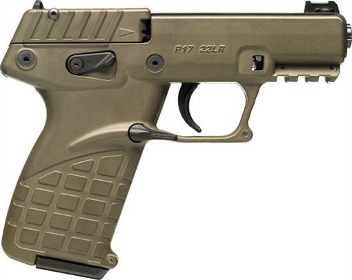 Picture of Kel-Tec P17GRN P17 Compact Frame 22 LR 16+1 3.80" Black Steel Threaded Barrel, OD Green Serrated Slide, OD Green w/Black Controls Polymer Frame w/Picatinny Rail, OD Green Textured Grip, Ambidextrous P17BGRN