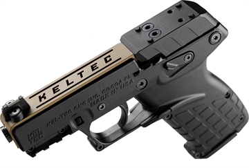 Picture of Kel-Tec P17 Sports South Exclusive 22 LR 16+1 3.80" Black Steel Barrel, Tan Optic Ready/Serrated Slide, Black Polymer Frame w/Picatinny Rail, Textured Grip P17BBLKORTANS