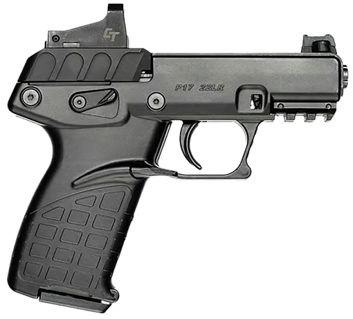 Picture of Kel-Tec P17 w/Optic Bundle Compact Frame 22 LR 16+1 3.80" Black Steel Barrel, Black Serrated Slide, Black Polymer Frame w/Picatinny Rail, Textured Grip, Crimson Trace Red Dot, Ambidextrous P17BBLKRD
